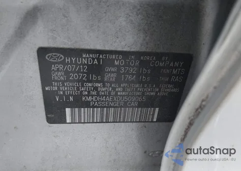 2013 Hyundai Elantra Gls from USA, damaged, VIN KMHDH4AEXDU509065